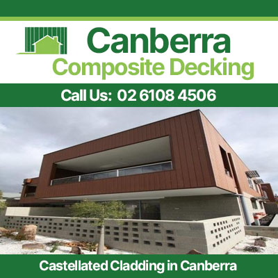 Castellated composite cladding on large Canberra commercial building exterior